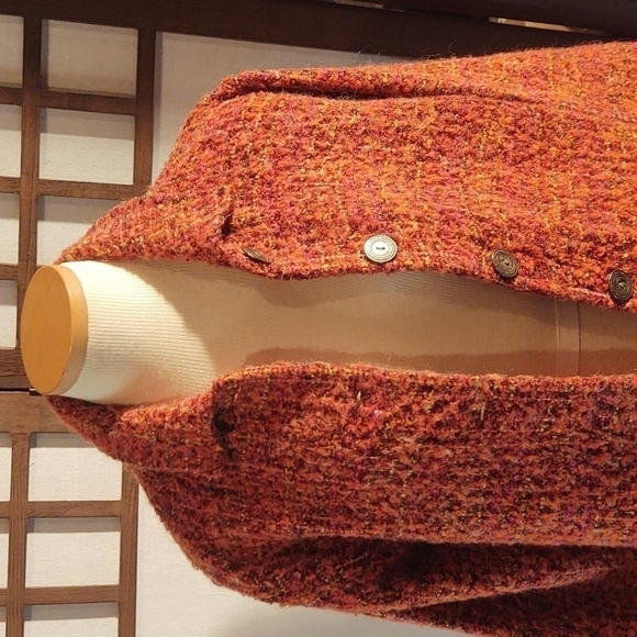 Chico's Lightweight Burt Orange Tweed Knit Cardigan Jacket Sz 1 - Picture 2 of 8